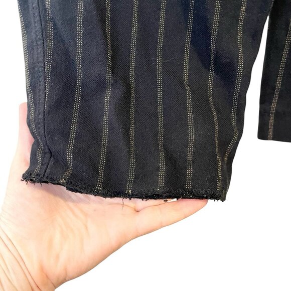 Zara Black Pinstripe Tapered Leg Crop Dress Pants Elastic Waist *FLAW* Size M‎ - Picture 3 of 4